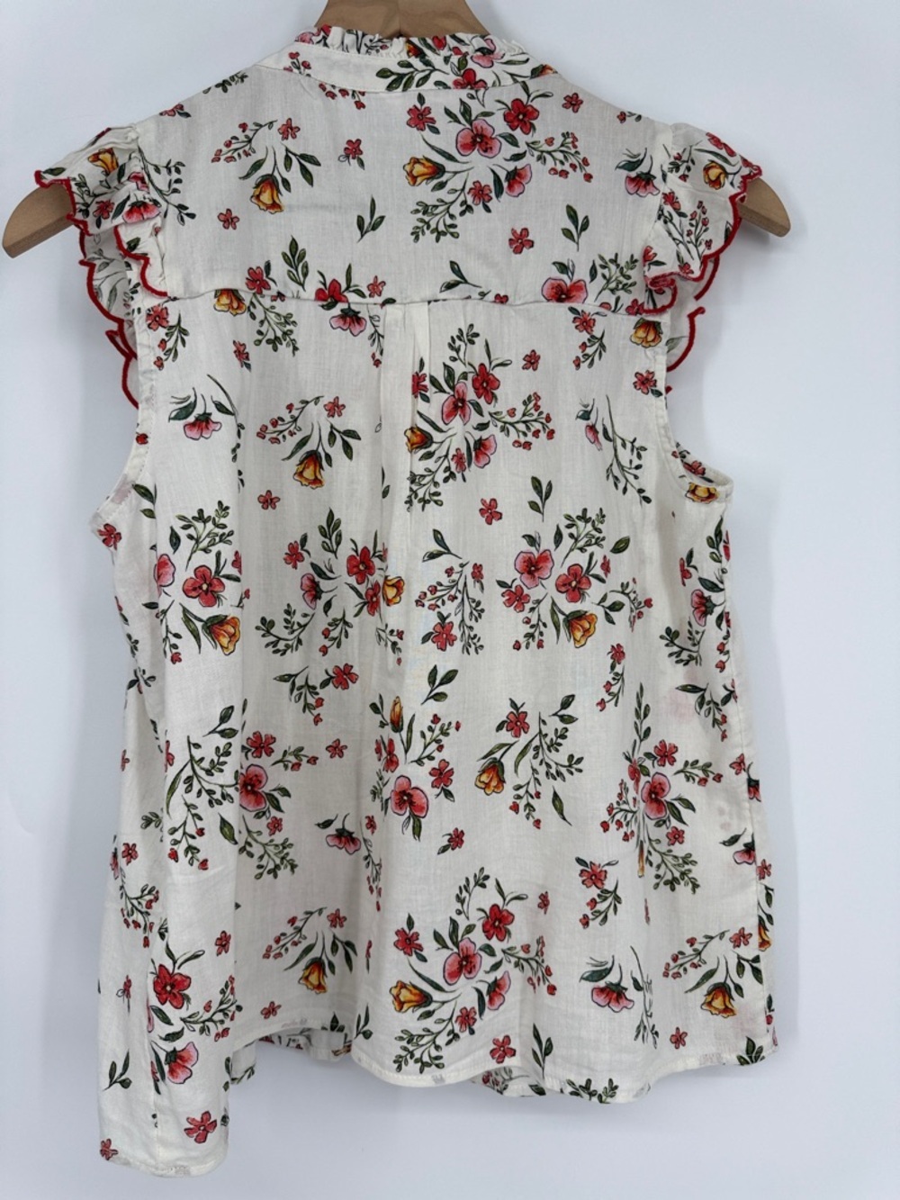 LC Lauren Conrad Floral Ruffle Sleeveless Blouse - White with Red Floral Trim - Picture 4 of 7